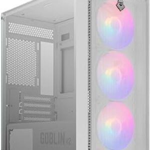 GABINETE GAMER MANCER GOBLIN V2, MID TOWER, LATERAL DE VIDRO, COM 3 FANS RAINBOW, BRANCO, MCR-GBNV2-WH