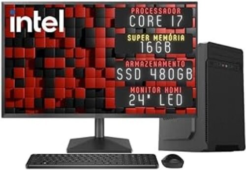 Computador Completo 3green Desktop Intel Core i7 16GB Monitor 24″ Full HD HDMI SSD 480GB Windows 10 3D-165