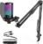 FIFINE Microfone USB para jogos, microfone condensador de podcast com braço boom, filtro pop, botão de mudo para streaming, Twitch, chat online, microfone de computador RGB para PS4/5