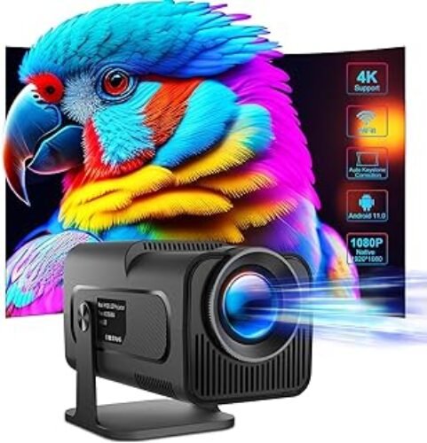 Mini Projetor Portátil Wifi6 BT 5.0, Projetor Inteligente Full HD 1080P Android 11, Projetor Externo Suporte 4K com 390 ANSI 10000 Lumens, Projetor Rotativo 180° para Celular/Notebook/TV Stick